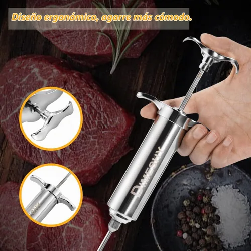 Vista 2 de Kit de inyector de carne de acero inoxidable 304 resistente con barril de gran capacidad de 2 onzas con 3 agujas comerciales de adobo Jeringa