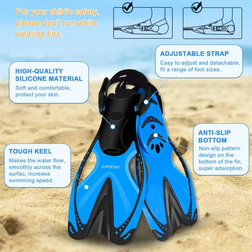 Vista 4 de Supertrip Kids Snorkeling Set, Snorkeling Gear for Kids, Children Mask Fin Snorkel Set with Tempered Glass, Snorkel Mask Diving Goggles, Dry Top