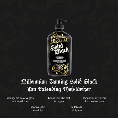 Vista 2 de Millennium Tanning Solido Black Tan Extender Crema Hidratante Loción Corporal Tatuaje Potenciador con Aceites de Argán y Aloe Vera 18.25 Fl. Oz.