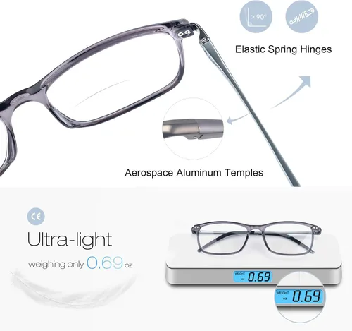 Vista 3 de SKYOAK Superb Extremely Light Progressive Multifocus Aluminum Arm TR90 Frame Blue Light Multifocal Readers