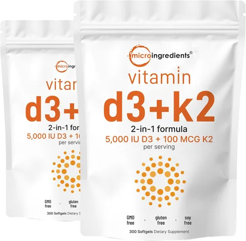 Vista 9 de Micro Ingredients Vitamina D3 5,000 UI + K2 MK-7 100 mcg por porción, 90 cápsulas blandas Suplemento 2 en 1 D3 K2 Fácil de tragar, sin OMG, sin
