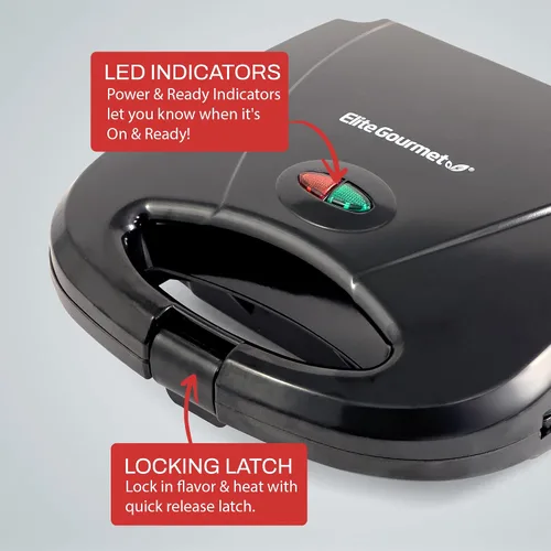 Vista 7 de Elite Gourmet Maxi-Matic - Máquina eléctrica antiadherente para hacer gofres belga, desayuno, sándwiches, compacta y portátil, 2 rebanadas