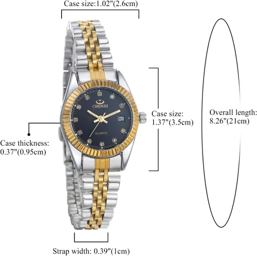 Vista 8 de JewelryWe Luxury Couple Watches Men Women Gold-Silver Tone Stainless Steel Wristwatch Watch His and Her Quartz Calendar Watch Set, for Christmas