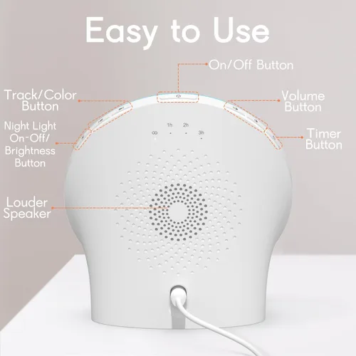 Vista 6 de Máquina de Sonido de Ruido Marrón con 30 Sonidos Relajantes, Máquina de Sueño, Luz Nocturna de 12 Colores, Máquina de Ruido Blanco, 36 Niveles