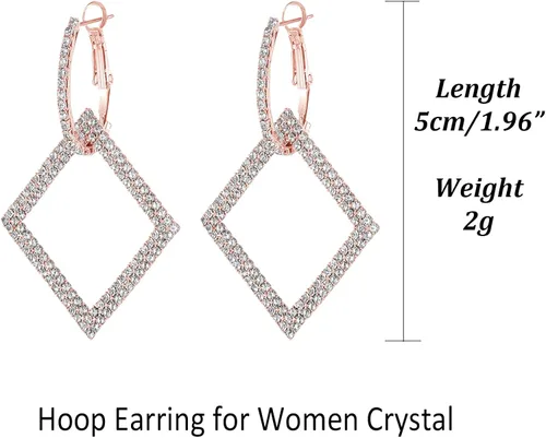 Vista 4 de KISZU Aretes de aro dorados plateados para mujer, delicados aretes colgantes cuadrados de diamantes de imitación de cristal para niñas, juego