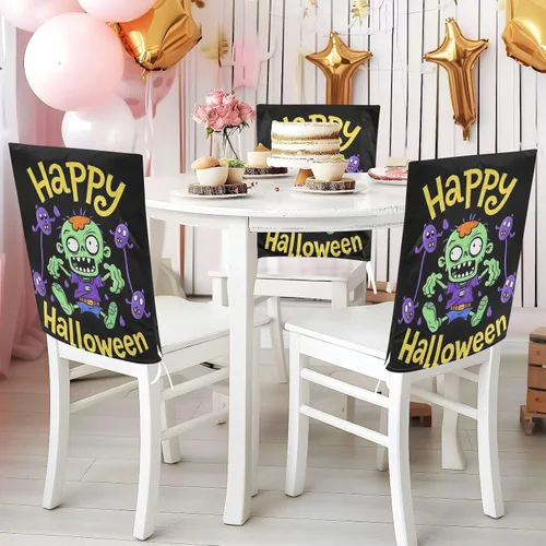 Vista 5 de Happy Halloween Cartoon Cute Zombie Decorative Chair Slip Covers for Home Decor Anti-Dust Kitchen Chair Covers cubre sillas para comedor Set of 6