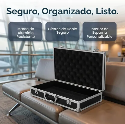 Vista 4 de DOITOOL Caja de herramientas de aleación de aluminio, estuche de herramientas portátil de gran capacidad con asa y cierre de seguridad para Negro