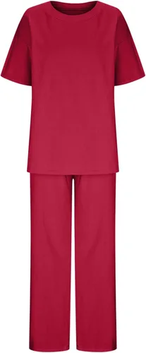 Vista 45 de Conjuntos de verano de 2 piezas para mujer, conjuntos elegantes y casuales de color liso, para verano, otoño, cuello redondo, tops y pantalones