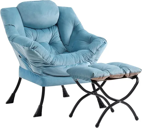 Vista 16 de Silla perezosa con otomana, silla de descanso moderna y grande con reposabrazos y bolsillo lateral, sillón tapizado de ocio con silla de lectura