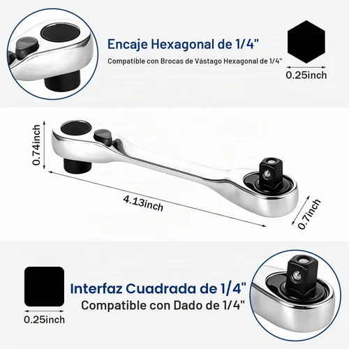 Vista 4 de Mini llave de trinquete de doble cabeza, destornillador compacto reversible y herramienta para espacios reducidos y reparaciones multiuso