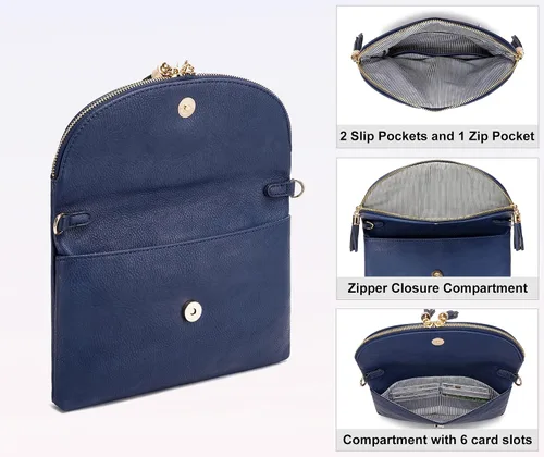 Vista 7 de Solene Bolso de mano para mujer, con múltiples compartimentos, 6 ranuras para tarjetas en el interior, bolsa cruzada con borlas