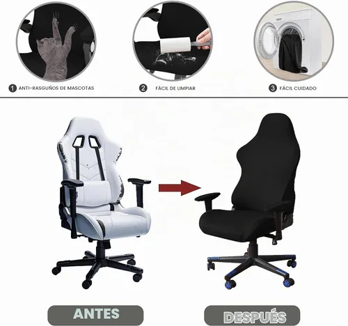 Vista 7 de Fundas para sillas de juegos con fundas para reposabrazos, protector elástico para silla de escritorio de computadora de oficina, tela de poliéster