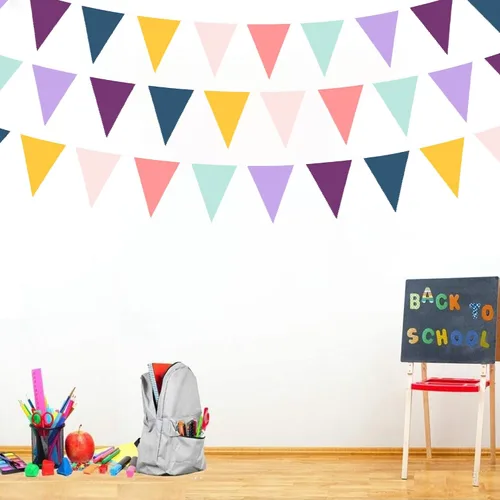 Vista 3 de Decoraciones de fiesta de 32 pies con texto en inglés "Oh Happy Day" ("Oh Happy Day") de tela de color arcoíris triangular, banderines para Colorido
