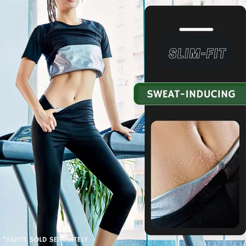 Vista 5 de Nano Hertz Traje de sauna para sudar y perder peso, faja moldeadora para entrenamiento de cintura, entrenamiento, ejercicio, camisa de manga corta