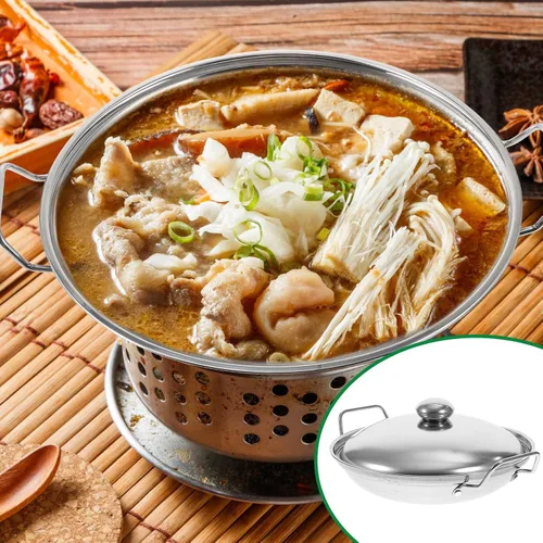 Vista 7 de Hemoton Olla caliente de acero inoxidable con tapa de doble asa, olla multiusos para cocina casera, calentamiento rápido de 10.62 pulgadas