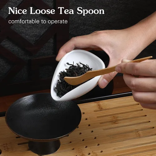 Vista 3 de Luxshiny Plato de té de cerámica con aguja de 3.93 x 2.95 x 1.18 pulgadas, soporte suelto para hojas de té y plato de exhibición de frijoles