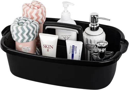 Vista 11 de Organizador de suministros de limpieza grande portátil con asa, cubo de plástico, almacenamiento de herramientas para baño, dormitorio, cocina