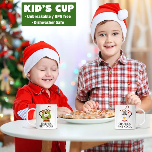 Vista 8 de Taza personalizada de los niños de los personajes del cacao caliente del día festivo con nombre, polímero ligero