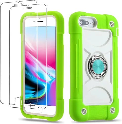 Vista 45 de Funda para iPhone Se3/iPhone Se2, iPhone 6/6S, iPhone 7/iPhone 8 de 4.7 pulgadas con soporte de anillo, con 2 protectores de pantalla resistentes
