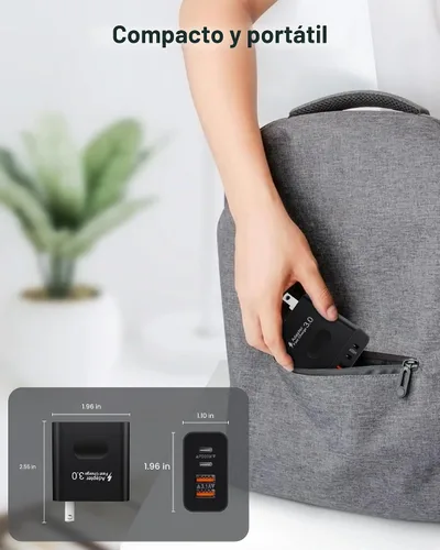 Vista 7 de [Paquete de 2] Bloque de cargador USB C, cargador de pared USBC de 40 W, 4 puertos, carga rápida, adaptador de corriente USB-C dual + enchufe