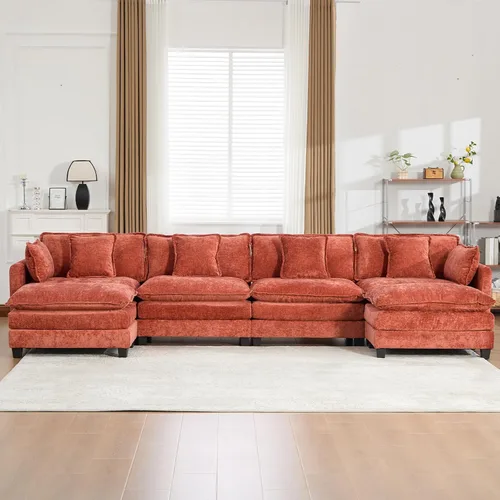Vista 273 de Sofá seccional modular verde de 111.5", sofás seccionales grandes de 3 plazas para sala de estar, sofá nube oversized de tela chenille con otomana