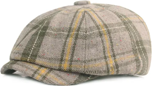 Vista 8 de Reyox Gorra unisex de algodón Newsboy 8 Panel Sombrero Cabbie Flat Cap Púrpura (Plaid Purple)