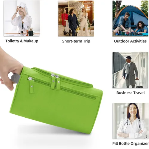 Vista 3 de Neceser de gran capacidad para mujeres y hombres, bolsa de aseo de capacidad media, Verde, M, Neceser para hombre