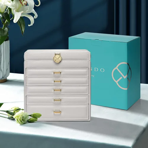 Vista 4 de Vlando Enormes cajas de joyería de 6 niveles para regalo de Navidad, día de Acción de Gracias, aretes, anillos, collar, reloj, estuche organizador
