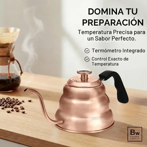 Vista 2 de Barista Warrior - Hervidor de café de cuello de cisne con termómetro – Hervidor de cuello de cisne para café y té, de acero inoxidable para todas