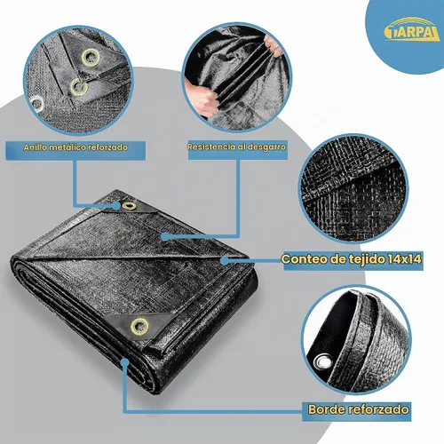 Vista 3 de TARPAL Lona impermeable de 4 x 4 pies (paquete de 2) lonas negras Negro
