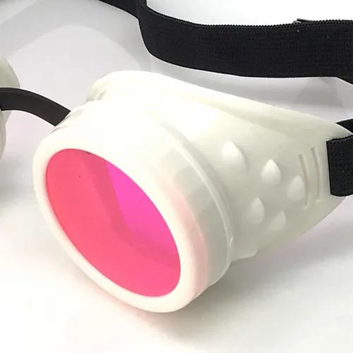 Vista 3 de UMBRELLALABORATORY Gafas Hyper Vision blancas Steampunk Rave Meme Glasses - Regalo divertido nerd para hombres y mujeres Rosa Neón