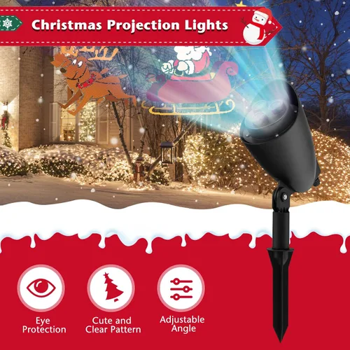 Vista 2 de Goplus Proyector de luces de Navidad al aire libre, lámpara de proyección LED de Papá Noel en trineo con ángulo ajustable de 65°, estaca de césped