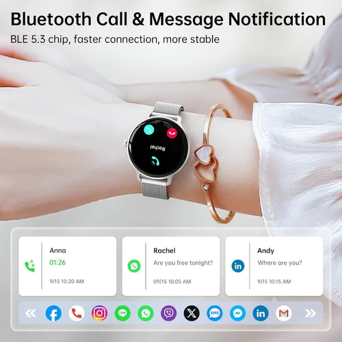 Vista 2 de [Usado] Reloj inteligente para mujer, pantalla AMOLED de 1.27 pulgadas con respuesta/llamada para iPhone/Android/Samsung, rastreador de actividad