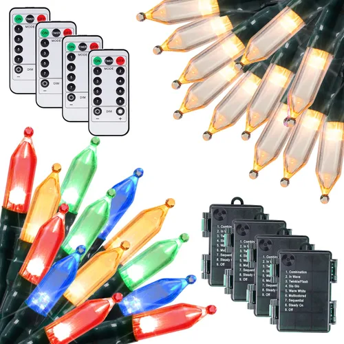 Vista 18 de Luces de Halloween naranja púrpura para exteriores, 17.8 pies, 50 luces LED de Navidad con 8 modos, mini tira de luces impermeables a pilas para uso