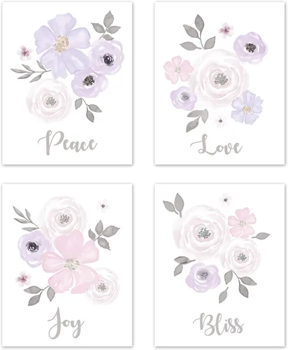 Vista 10 de Sweet Jojo Designs Impresiones artísticas de pared de hojas florales rosas y blancas rubor, decoración de habitación para bebés, guardería y niños
