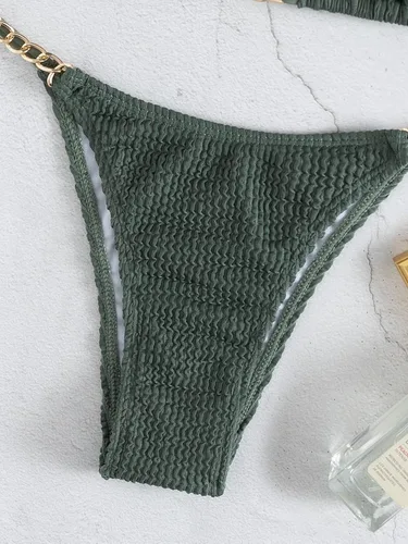 Vista 4 de SheIn Traje de baño de dos piezas con cadena para mujer, conjunto de micro bikini acolchado