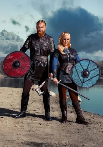 Vista 3 de Ragnar Lothbrok Viking Costume For Men Tunic With Embossed Faux Leather Pieces Plus Pants, Boot Tops, And Belt