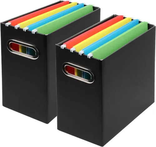 Vista 24 de Caja organizadora de archivos plegable con asa, 12.20 x 5.11 x 9.84 pulgadas, organizador de archivos para el hogar u oficina, pequeña caja de Negro
