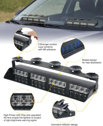 Vista 3 de LUMENIX Barra de luces estroboscópicas LED de emergencia para salpicadero con controlador, parabrisas delantero, visera, cubierta, advertencia