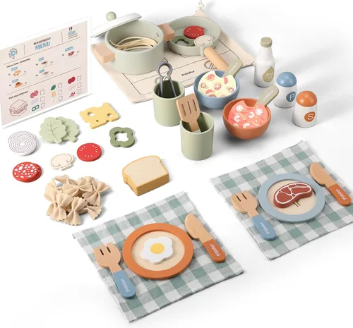 Vista 9 de Juego de comida de madera para niños pequeños, tienda de comestibles, comida de juego de simulación, compras y juegos, accesorios de cocina