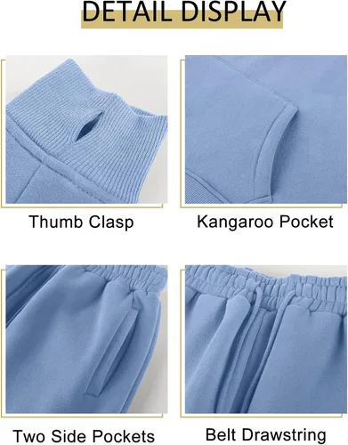 Vista 24 de Kissonic Conjunto deportivo de forro polar para mujer, 2 piezas, sudadera con capucha y pantalones deportivos