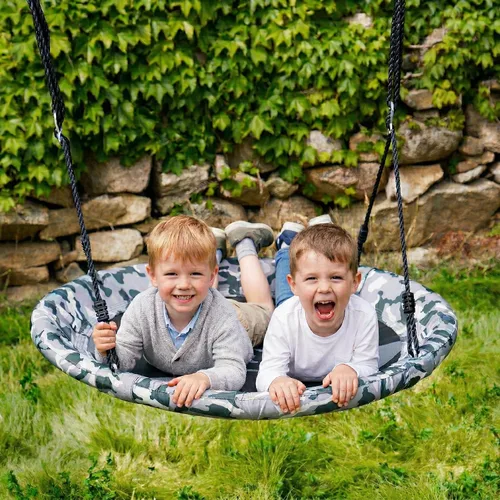 Vista 11 de Columpio de platillo – Asiento de columpio de árbol de 40 pulgadas con tela Oxford impermeable 900D para niños y adultos Capacidad de peso de 700