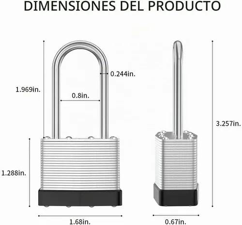 Vista 2 de CINCINNO Candado de acero laminado con llave, paquete de 6 candados iguales con grillete largo
