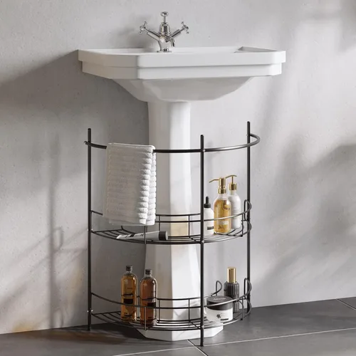 Vista 4 de Lavish Home - Organizador de fregadero de pedestal, estante compacto para debajo del fregadero con 2 estantes de almacenamiento y soporte para Negro