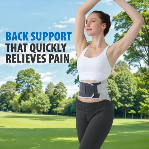 Vista 6 de Soporte de espalda para hombre, alivio del dolor de espalda baja, cinturón de apoyo lumbar con almohadilla transpirable, soporte de espalda
