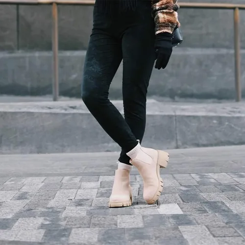 Vista 7 de Fttpdeaus Women's Lug Sole Ankle Boots Casual Chunky Platform Boots Elastic Block Heel Combat Chelsea Booties