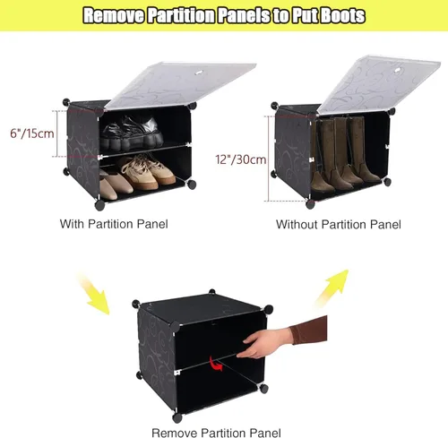 Vista 2 de Organizador de zapatos portátil de 12 niveles, 72 pares, 36 rejillas, gabinete de almacenamiento expandible apilable con puerta para tacones, botas