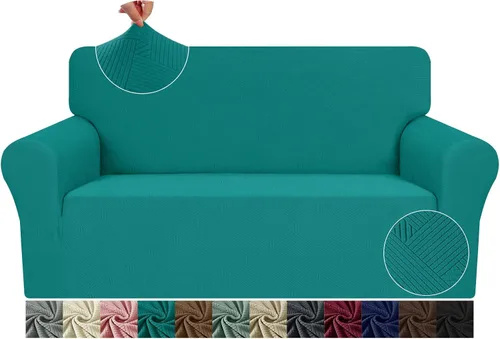 Vista 32 de JIVINE - Funda para sofá biplaza, 1 pieza elástica para sofá de 2 cojines, protector de muebles con parte inferior elástica para niños y mascotas