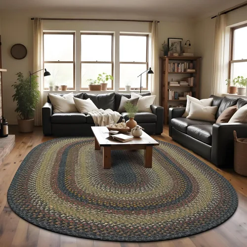 Vista 9 de Alfombras de Área Ovaladas Baja Blue, 5x8' - Hechas a Mano con Tela de Algodón, Decoración Relajante de Campo Costero, Perfectas para Salas de Estar
