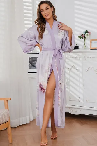 Vista 6 de Bata de baño larga de seda para mujer, ropa de dormir con estampado floral, bata de boda, camisón de satén para dama de honor